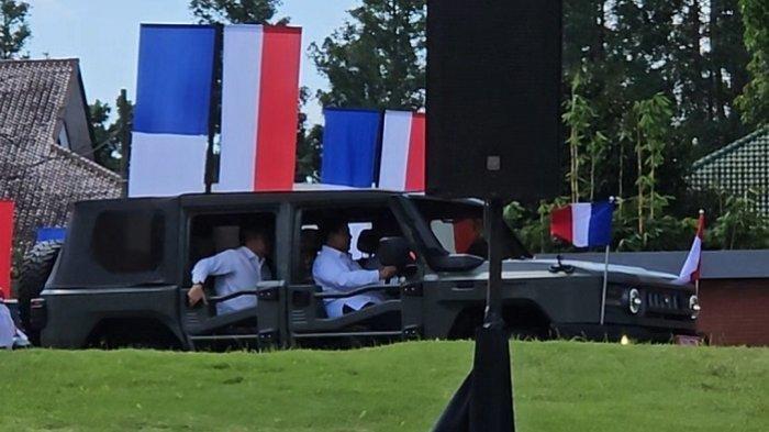 SOPIRI MACRON: Presiden RI Prabowo Subianto tampak bermobil dengan Presiden Prancis Emmanuel Macron di mana Prabowo langsung yang mengemudikan kendaraan buatan dalam negeri tersebut, sementara Macron