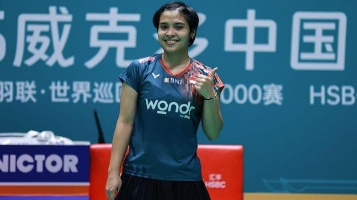 GREGORIA MARISKA TUNJUNG - Pebulutangkis tunggal putri Indonesia, Gregoria Mariska Tunjung sukses melalui babak pertama China Open 2025 usai mengalahkan wakil Jepang, Kaoru Sugiyama secara straight game, wakil Jepang, Kaoru Sugiyama di Olympic Sports Center Gymnasium, Changzhou, China, Selasa (22/7/2025).