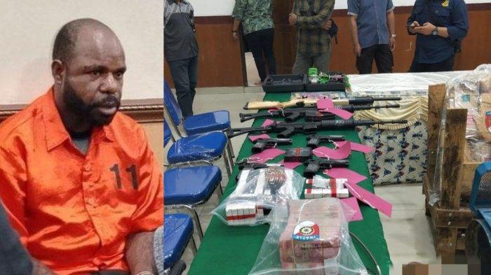 PEMASOK SENJATA API KKB - Satgas Gakkum Operasi Damai Cartenz menyerahkan tersangka Yuni Enumbi alias Jumuniaso alias Sisapugu dan barang bukti kasus penyelundupan senjata api ke Kejaksaan Negeri Jayapura dalam pelimpahan berkas perkara tahap II, Selasa (27/5/2025). Yuni Enumbi adalah mantan anggota TNI yang sebelumnya bertugas di Kodam XVIII/Kasuari, Papua Barat, dengan pangkat Prajurit Dua (Prada). 