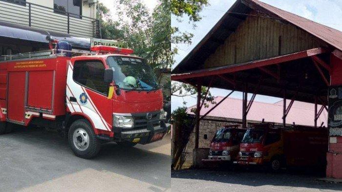 PENCURIAN MOBIL DAMKAR - (Kiri) Mobil damkar merk Hino dengan pelat nomor B 9408 PHA yang sempat dicuri kini diamankan di Mapolsek Tanjung Priok, Jakarta Utara, Kamis (13/6/2019). (Kanan) Mobil pemadam kebakaran (Damkar) di halaman Kantor Camat Binduriang, Kabupaten Rejang Lebong, Bengkulu