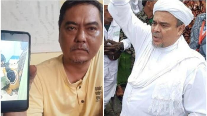 BENTROK DI PEMALANG - (Kiri) Sekretaris Jenderal Perjuangan Walisongo Indonesia laskar Sabilillah (PWI LS) Ken I Pramendra, saat memperlihatkan foto kondisi pasien yang mengalami cacat permanen saat perawatan medis dan di rawat di RSI Al Ikhlas Pemalang dan (Kanan) Rizieq Shihab berorasi di mimbar Masjid At-Tin, Taman Mini Indonesia Indah (TMII), Jumat (2/12/2022).