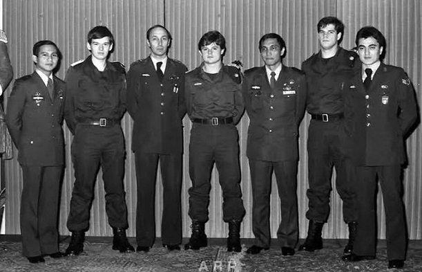 SEJARAH SAT 81 - Kapten Inf Prabowo Subianto (paling kiri) bersama MAyor Inf luhut Binsar Panjaitan (ketiga dari kanan) diutus oleh ABRI pada tahun 1982 untuk mengikuti Pendidikan Antiteror di Jerman sebelum membentuk satuan antiteror pertama di Indonesia.
Kedua perwira tersebut dikirim untuk mengambil spesialisasi penanggulangan teror ke GSG-9 (Grenzschutzgruppe-9) Jerman dan sekembalinya ke Tanah Air dipercaya untuk menyeleksi dan melatih para prajurit Kopassandha yang diunjuk ke Den-81.