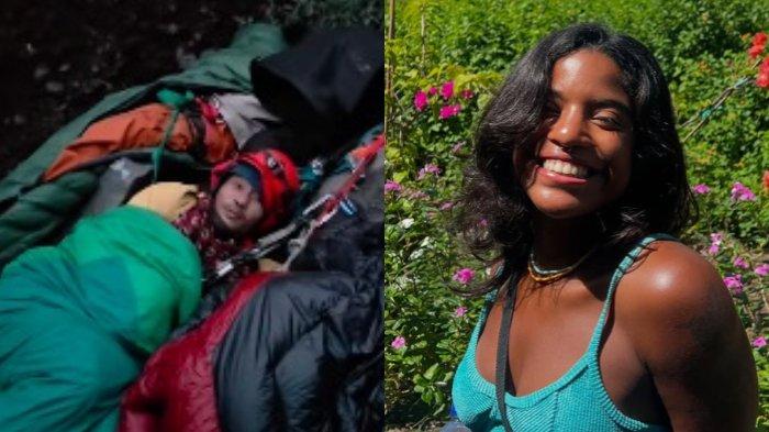 PROSES EVAKUASI JULIANA MARINS - Agam Rinjani (kiri) saat menginap bersama rekan-rekan tim SAR lainnya di jurang Gunung Rinjani, Selasa (24/6/2025) malam, ketika proses mengevakuasi jenazah WN Brasil, Juliana Marins (kanan). Agam dan rekan-rekannya menginap satu malam bersama jenazah Juliana, sebelum akhirnya dievakuasi pada Rabu (25/6/2025).