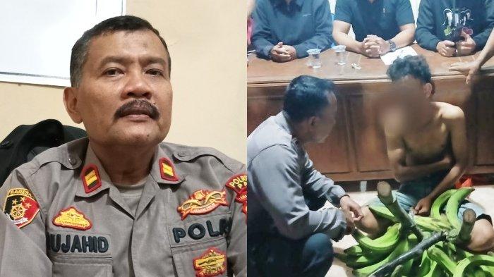 REMAJA CURI PISANG - Foto Kapolsek Tlogowungu, AKP Mujahid (kiri). Foto APP (17), remaja SMA saat berada di kantor Desa Gunungsari, Kecamatan Tlogowungu, Kabupaten Pati, Senin (17/2/2025). APP tertangkap basah mencuri pisang empat tundun yang ternyata untuk menghidupi sang adik.