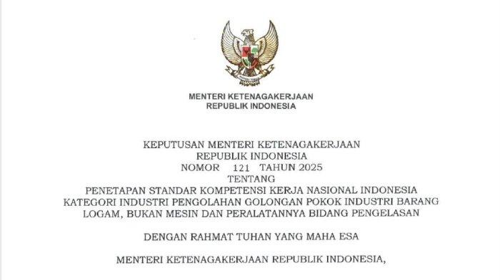 SKKNI PENGELASAN - SKKNI merupakan kependekan dari Standar Kompetensi Kerja Nasional Indonesia yang diatur dalam Keputusan Menteri Ketenagakerjaan Republik Indonesia.. Berikut ini link download SKKNI Pengelasan terbaru Nomor 121 Tahun 2025.