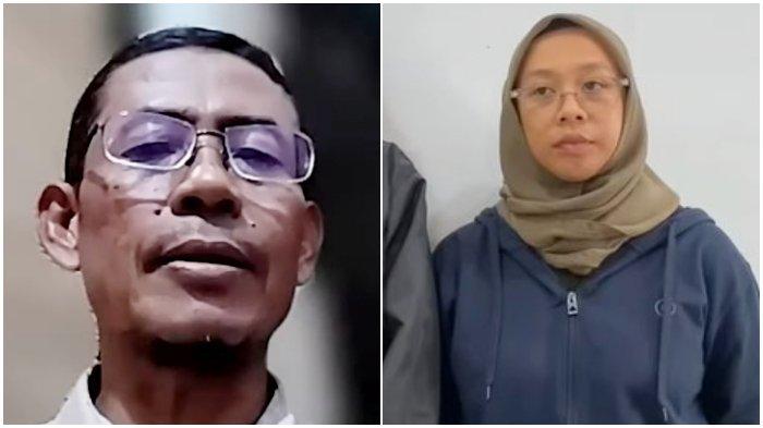 NOVI CITRA DIPECAT - (Kiri)  Ketua Yayasan Al Madani, Khairul Mudakir menjelaskan pemecatan terhadap vokalis band Sukatani, Novi Citra Indriyati pada Selasa (25/2/2025) dan (Kanan) Novi Citra saat menyampaikan permintaan maaf terkait lagu Bayar Bayar Bayar. Tarunika sehari sebelum pemecatan, polisi mendatangi pihak yayasan.
