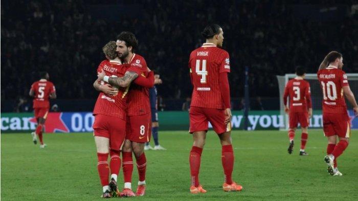SELEBRASI ELLIOTT - Selebrasi gelandang Liverpool, Harvey Elliott setelah mencetak gol ke gawang Paris Saint-Germain (PSG) pada laga leg pertama babak 16 besar Liga Champions di Parc des Princes, Kamis (6/3/2025). Elliott jadi pahlawan kemenangan The Reds.