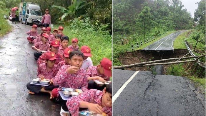 Siswa SDN Bungur, Sukabumi, Jawa Barat makan bareng di saat terjadinya bencana