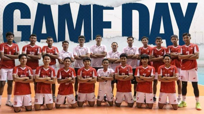 SKUAD VOLI INDONESIA - Skuad Timnas voli putra U16 Indonesia yang berlaga di Kualifikasi AVC U16 2025. Indonesia menghadapi Malaysia di Padepokan Voli Jenderal Polisi Kunarto, Sentul, Bogor, Jawa Barat, Minggu (25/5/2025).