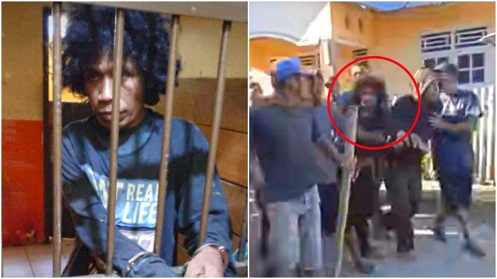 VIRAL KOLOR IJO - (Kiri) Potret karim Makidu alias Karimu alias KAU, residivis berjuluk si Kolor Ijo Gorontalo yang kini kembali resahkan warga saat ditangkap polisi dan (Kanan) Tangkap layar video viral saat Karimu diarak warga.