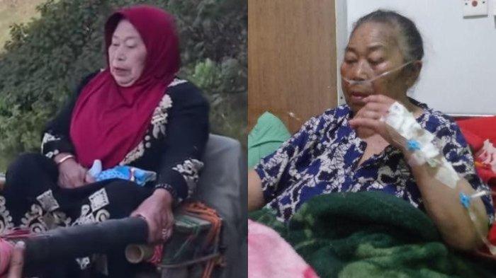 SOSOK MBOK YEM - Pemilik warung legendaris di Puncak Gunung Lawu, Mbok Yem, saat ditandu turun gunung pada 2022 (kiri) dan Mbok Yem ketika dirawat di RSU Aisyiyah, Jumat (7/3/2025) (kanan).