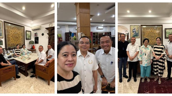 HASTO DAPAT AMNESTI - Dalam tiga foto yang ditampilkan, terlihat bahwa Dasco ditemani oleh Mensesneg Prasetyo Hadi bertemu dengan Megawati serta Puan dan Prananda.