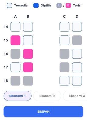 FEMALE SEAT MAP - Gambar tangkap layar aplikasi Access by KAI terbaru yang diambil Tribunnews pada Jumat (21/3/2025), luncurkan fitur Female Seat Map demi kenyamanan penumpang wanita.