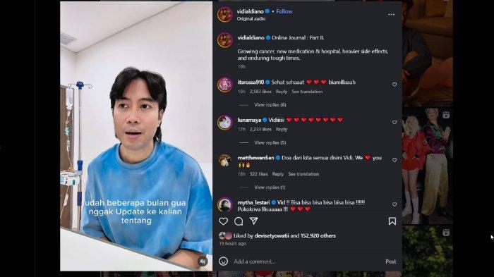 Tangkapan layar dukungan dan doa yang membanjiri kolom komentar Instagram @vidialdiano