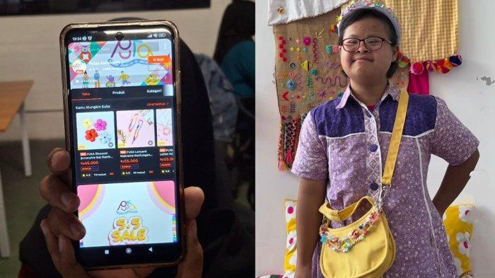 UMKM PUKA DAN SHOPEE - Kolase foto: (kiri) produk UMKM PUKA di Shopee. (kanan) Para rekan disabilitas yang disebut crafter spesial saat sedang memproduksi produk kreatif berupa kerajinan tangan di UMKM PUKA, di Bandung, Jawa Barat. (Tribunnews.com/Garudea Prabawati // Tangkap layar instagram @puka_id)