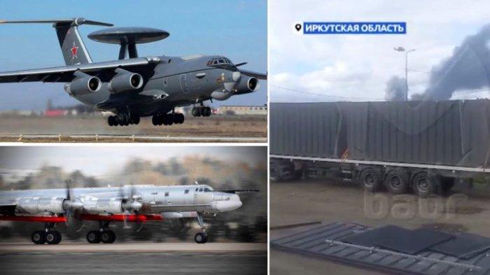 SERANGAN SUKSES - Kolase Pesawat pengebom A-50 AEW&C, Tu-95MSM dan serangan pesawat nirawak Ukraina. Pada Minggu (1/6/2025), pasukan Ukraina melancarkan serangan besar-besaran yang sukses terhadap tiga fasilitas utama Angkatan Udara Rusia termasuk Olenya di wilayah Murmansk, Dyagilevo di wilayah Ryazan, dan pangkalan udara Belaya di wilayah Irkutsk, Siberia.