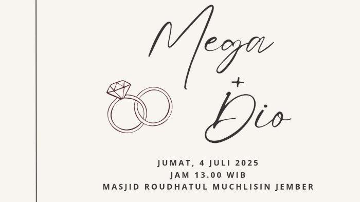 MEGAWATI MENIKAH - Undangan pernikahan penggawa Timnas voli putri Indonesia, Megawati Hangestri Pertiwi dengan atlet renang Nasional, Dio Novandra yang akan menggelar ijab kabul di Masjid Roudhotul Muchlisin, Jember, Jawa Timur, Jumat (4/7/2025).