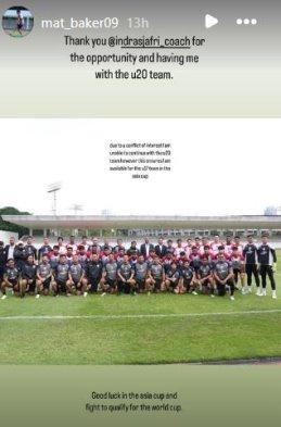 Unggahan Matthew Baker soal pamit dari TC Timnas U20 Indonesia.