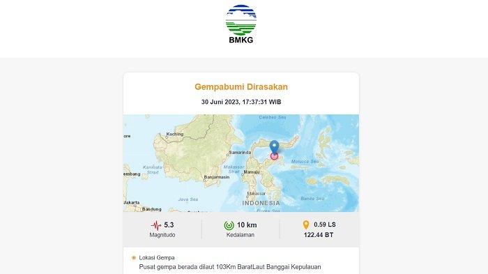 Analisis BMKG Soal Gempa M 5.3 Sore Ini di Sulawesi Tengah