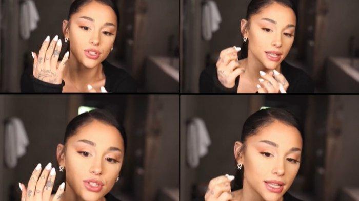 Ariana Grande membagikan tutorial makeup di TikTok di mana dia tidak memakai cincin pernikahan, pada 18 Agustus 2022.