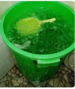 Bak mandi yang berisikan es batu