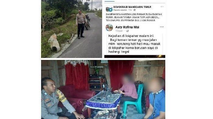 HOAKS BEGAL - Bripka Vinsensius Sahu sedang melakukan Pulbaket terkait informasi yang tidak benar di media sosial (facebook) bahwa ada aksi begal di Lokpahar, ruas jalan Colol-Watunggon