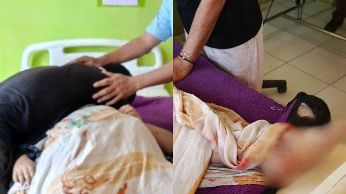 BUAYA TERKAM IRT - Suami korban menangisi jenazah Munirah saat berada di Puskesmas wilayah Kabupaten Nunukan, Kalimantan Utara pada Selasa (27/5/2025) pagi. Munirah mendapatkan luka 35 jahitan di bagian kaki dan paha akibat diserang buaya. Namun nahas, nyawa ibu hamil itu tak tertolong. (HO TRIBUN KALTARA/HASANUDDIN)