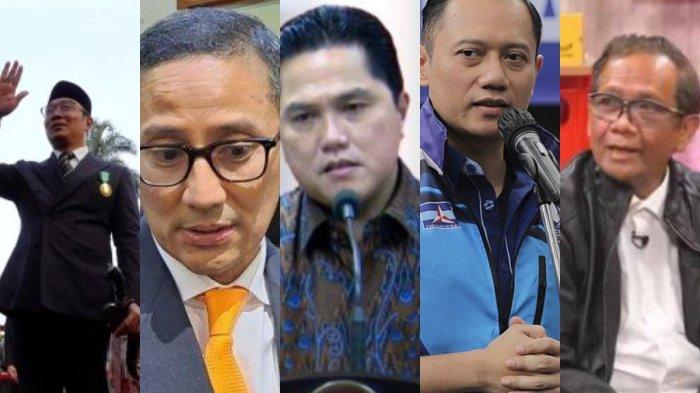 Ridwan Kamil, Sandiaga Uno, Erick Thohir, Agus Harimurti Yudhoyono (AHY), dan Mahfud MD.