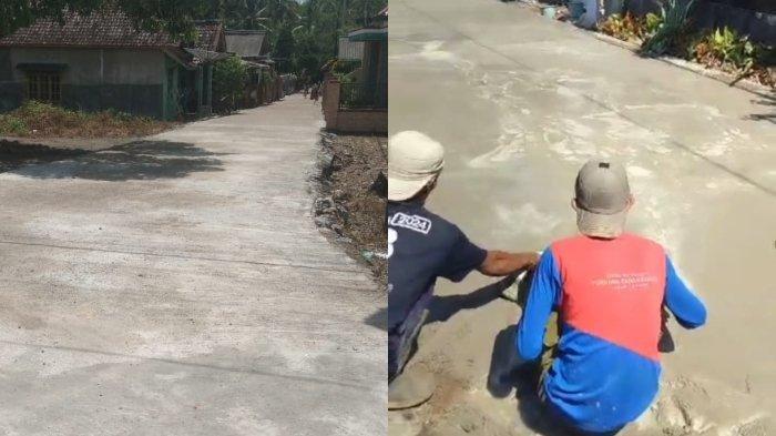 Warga Kampung Panggarangan, Desa Panggarangan, Kecamatan Panggarangan, Lebak, membangun jalan beton dari hasil swadaya, Rabu (12/3/2025).