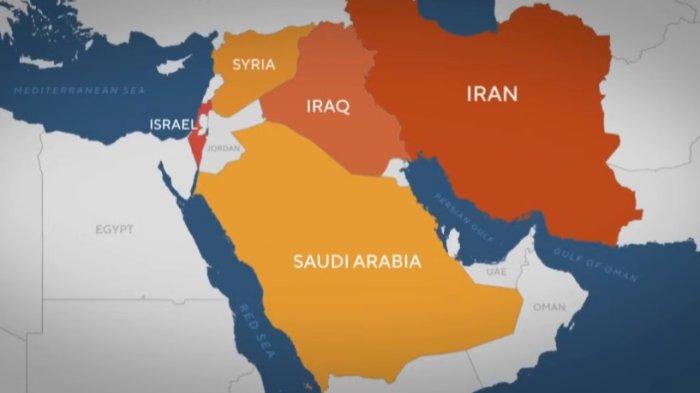 ISRAEL SERANG IRAN - Peta lokasi Israel dan Iran. Diberitakan pagi ini Israel menyerang Iran/ /Youtube CBS