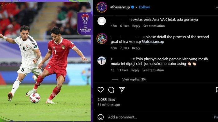 Instagram resmi AFC Piala Asia 2023 dirujak nitizen Indonesia usai gol kontroversi Irak.
