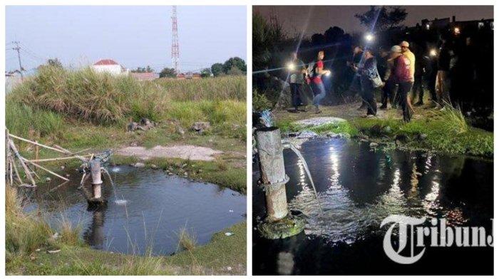 KOLAM AIR HANGAT - Lahan kosong di samping rel kereta api, bekas pengeboran minyak di Lingkungan Kedungsari, Kecamatan Magersari Kota Mojokerto yang diduga menjadi sarang pria penyuka jenis. Petugas Satpol PP bersama warga menyerbu lahan kosong bekas pengeboran, samping rel kereta api Lingkungan Kedungsari, Kecamatan Magersari, Kota Mojokerto, Jawa Timur, Rabu (9/7/2025) malam.