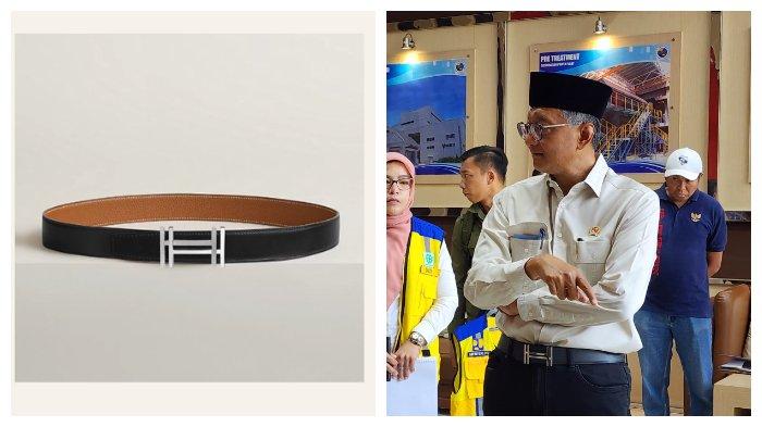IKAT PINGGANG DODY - Menteri Pekerjaan Umum Dody Hanggodo (kanan) ketika meninjau fasilitas Waste-to-Energy (WTE) di Tempat Pemrosesan Akhir (TPA) Benowo, Surabaya, Minggu (9/3/2025). Ia menggunakan ikat pinggang bermerek Hermes.