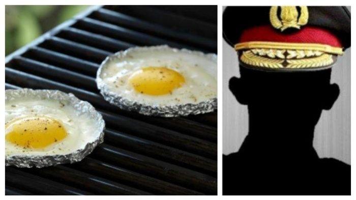 POLISI LEMPAR TELUR - ilustrasi telur setengah matang dan ilustrasi polisi. Karyawan warkop di Sulteng jadi korban pemukulan dan pelemparan telur setengah matang panas oleh Kombes R, warga Palu murka, Polda Sulteng bungkam.