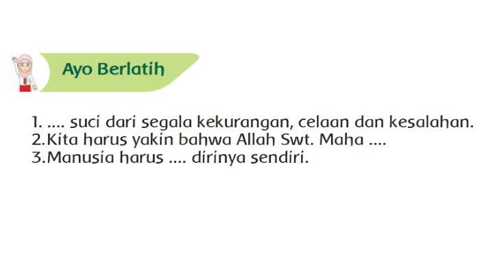 KUNCI JAWABAN SD - Gambar soal untuk kunci Jawaban PAI Kelas 2 SD Kurikulum 2013 (K-13) yang diambil pada Rabu (26/2/2025) di bagian Ayo Berlatih halaman 61 BAB 9 Allah Maha Suci buku Pendidikan Agama Islam dan Budi Pekerti.