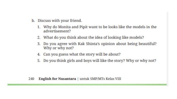 Kunci Jawaban Bahasa Inggris Kelas 8 Kurikulum Merdeka Halaman 240: Discuss With Your Friend