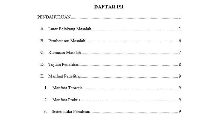 Cara Membuat Daftar Isi Di Microsoft Word Secara Otomatis Dan Manual