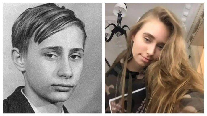 ANAK PEREMPUAN PUTIN - Kiri: Presiden Rusia Vladimir Putin saat masih muda, sekitar tahun 1960-an. Kanan: Sebuah foto memperlihatkan Luiza Rozova, yang diyakini sebagai putri Putin. Luiza Rozova kini bekerja di sebuah galeri seni antiperang