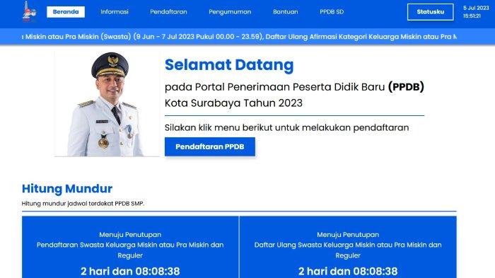 Portal pendaftaran PPDB SMP Swasta Surabaya 2023.