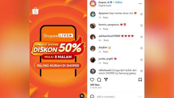 Postingan akun instagram Shopee yang dibanjiri oleh komentar netizen.