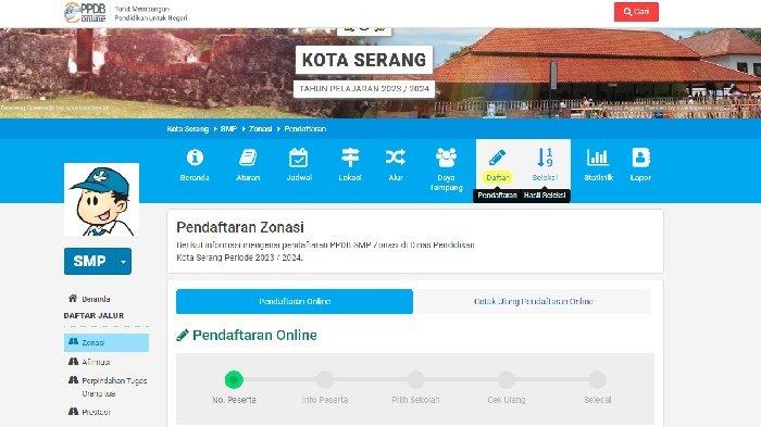 Laman Pendaftaran PPDB Serang 2023 untuk SMP.