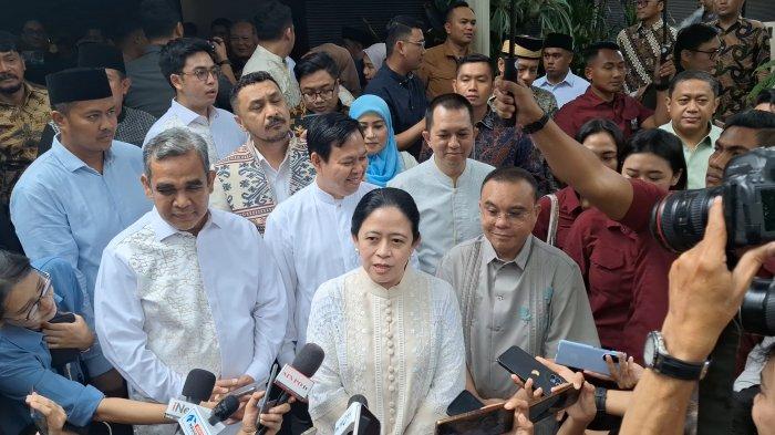 PRABOWO MEGAWATI BERTEMU - Ketua DPP PDI Perjuangan (PDIP), Puan Maharani, saat ditemui seusai acara open house di kediaman Ketua MPR RI, Ahmad Muzani di kompleks Widya Chandra, Jakarta Selatan, Rabu (2/4/2025).
