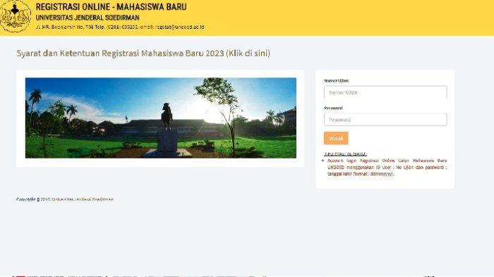 Laman registrasi online jalur mandiri Unsoed 2023.