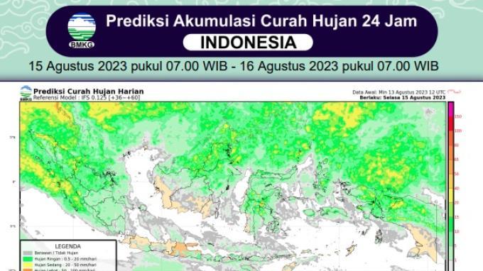 Grafik Prakiraan Hujan Wilayah Indonesia BMKG, pada Selasa, 15 Agustus 2023.