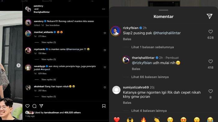 Tangkapan layar caption Aan Story dan komentar Rizky Febian