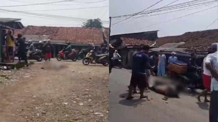 Tangkapan layar video viral pencuri HP pura-pura menjadi petugas PLN diamuk massa di Ciseeng, Kabupaten Bogor, Rabu (3/4/2024).