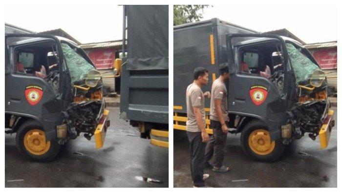 TRUK POLISI KECELAKAAN - Empat kendaraan dinas jenis truk milik Polri mengangkut puluhan pasukan Polisi terlibat kecelakaan karambol di Jalan Gunungsari, Wonokromo, Surabaya, pada Jumat (23/5/2025) sore. Tiga orang personel kepolisian mengalami luka ringan.