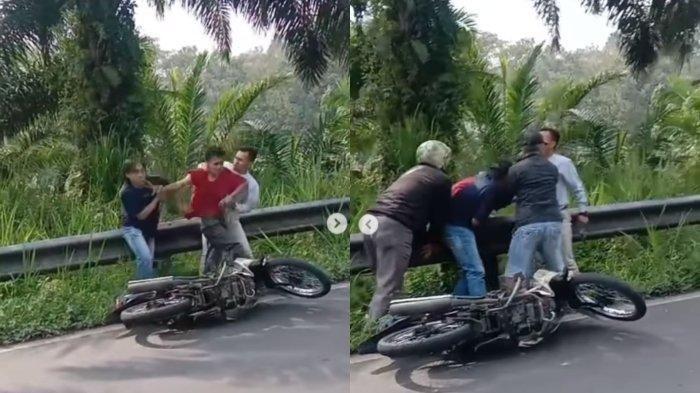 Kolase saat aksi viral polisi berhasil tangkap begal di Lintas Curup-Lubuklinggau, Kamis (29/6/2023).