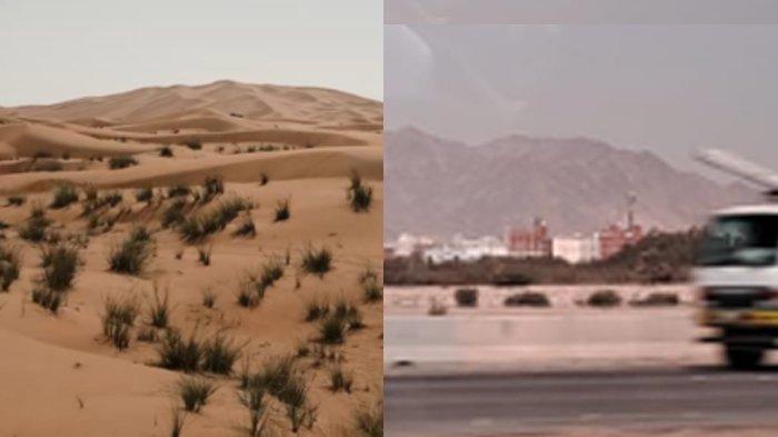 WNI MENINGGAL DI GURUN - Ilustrasi gurun pasir di kawasan kota Makkah Arab Saudi, Seorang WNI nekad masuk kota Makkah tanpa visa haji resmi ditemukan meningga di gurun di Jumum Makkah . Berikut kronologisnya.
