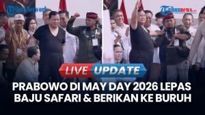 Momen Prabowo Buka Baju di Atas Panggung May Day 2026 dan Dilempar ke Kerumunan Buruh